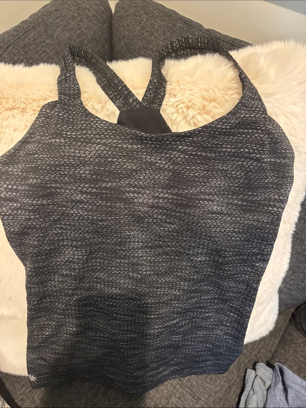 Athleta Black/Gray Patterned Sport Tank with Built-In Support
